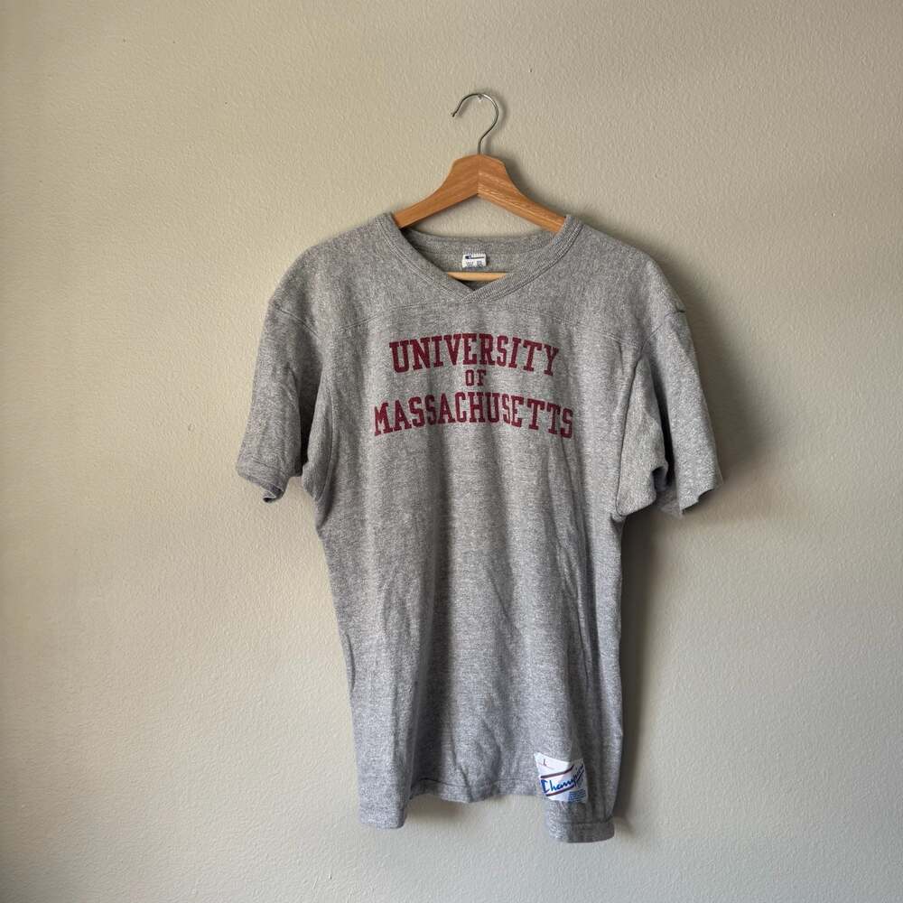 Vintage 80s Champion UMass Massachusetts 88/12 V Neck T Shirt Large USA